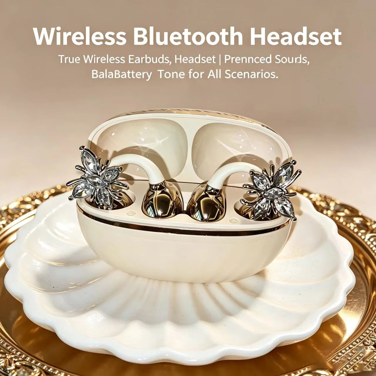 Universal Open Hook Bluetooth Headphones HD Noise Reduction Call Wireless Earphones , Come with Extra Crystal Diamond Butterfly photo 5