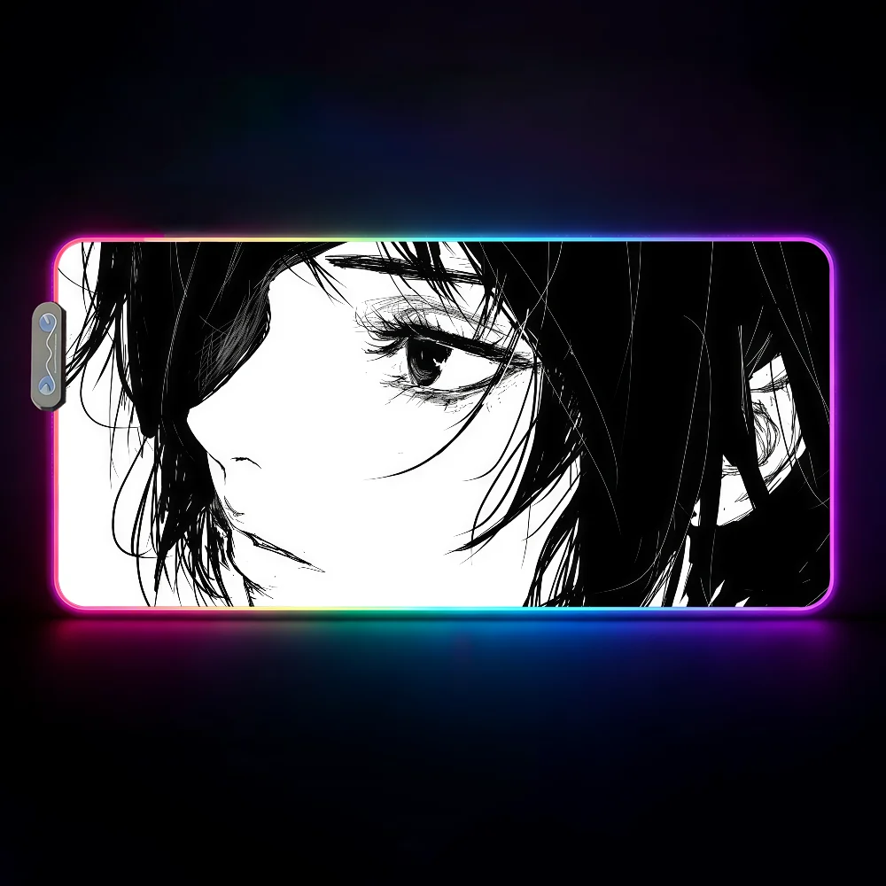 Anime Girls Comic Black White C-Chainsaw Man Makima Mouse Pad  RGB Led Gaming Bedroom Office Desk Non-Slip Mat  Waterproof Large photo 6