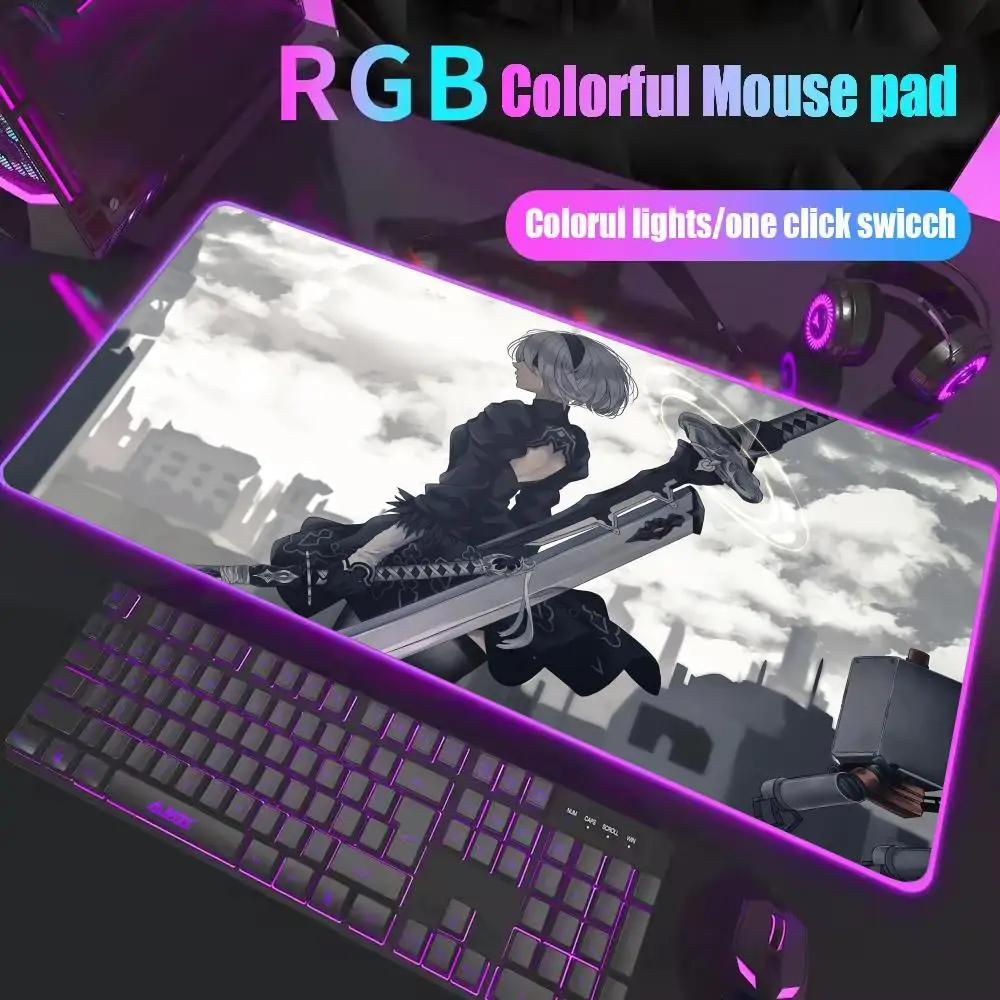 Rgb Mouse Pad Nier Automata 2b Desk Mat Gaming Mats Big Carpet Offices Computer Mousepads Anime Girl Deskmat Office Rug Mousepad photo 1