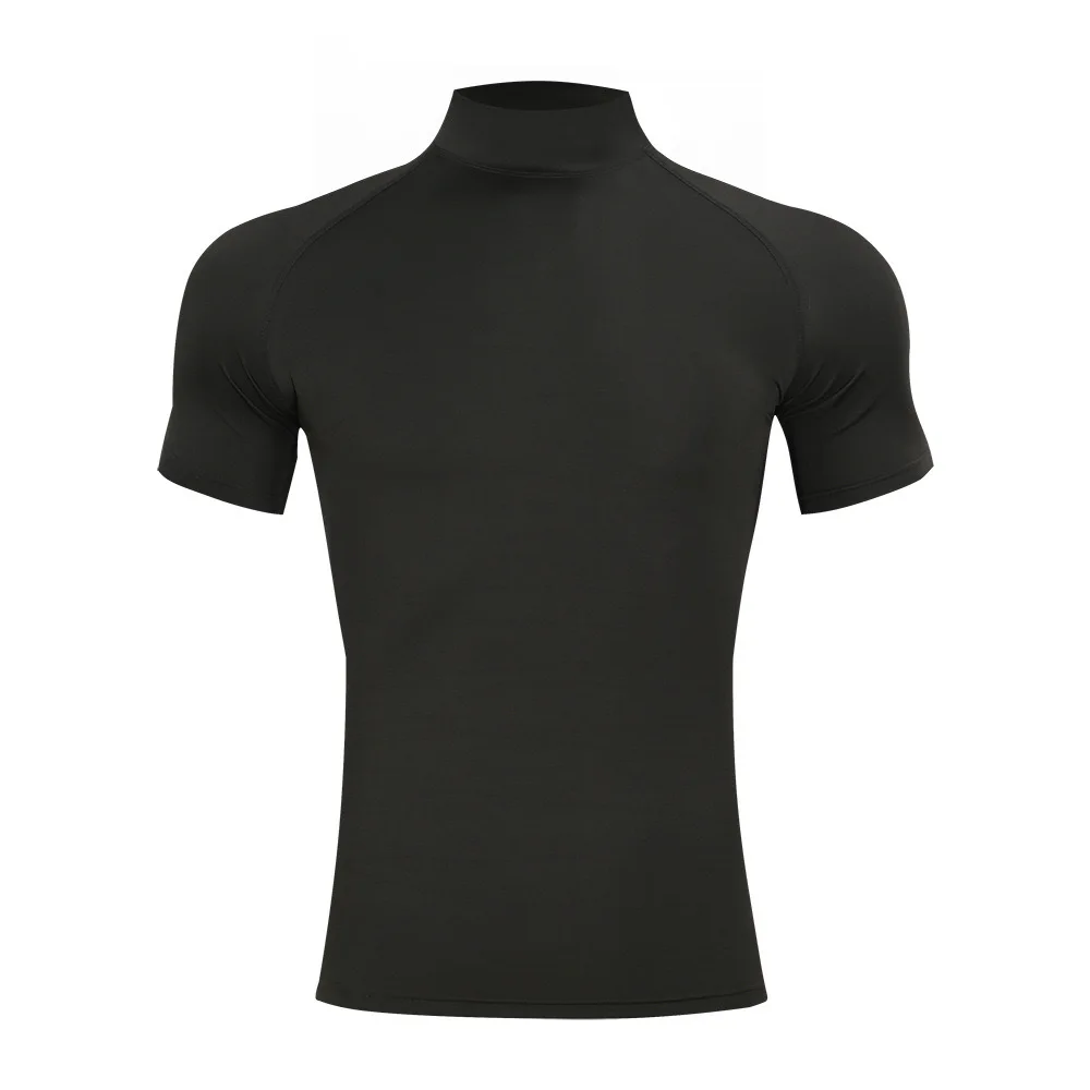 Mens Bodybuilding Sports Tight T-shirt Summer Compression Turtleneck Short Sleeve Gym Fitness Quick Dry Running Male Workout Top photo 8