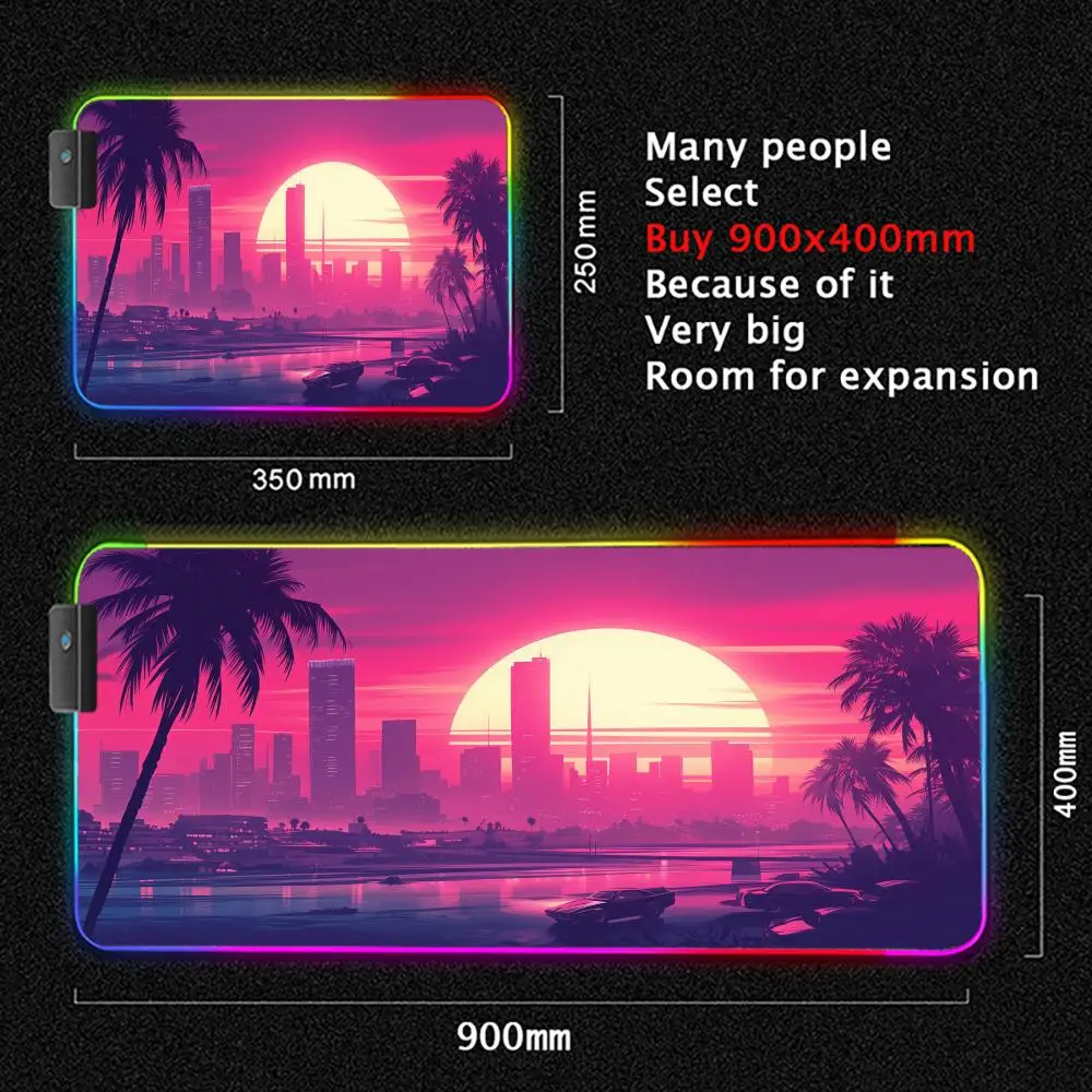 Road Sunset Car RGB Mouse Pad  Large Keyboard Cover Colorful MousePad LED Light E-sports Mousepad Computer Gamer Long Desk Mat photo 2
