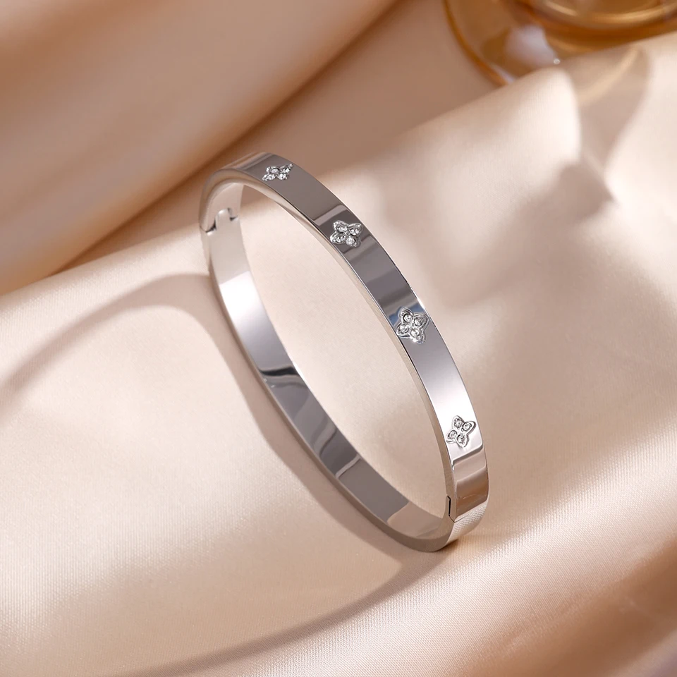 ZAKOL 5/1pcs Sparkling Zirconia Inlaid Stainless Steel Bracelet Set for Women Stackable Bangles Fashion Non Fading Jewelry Gift photo 7