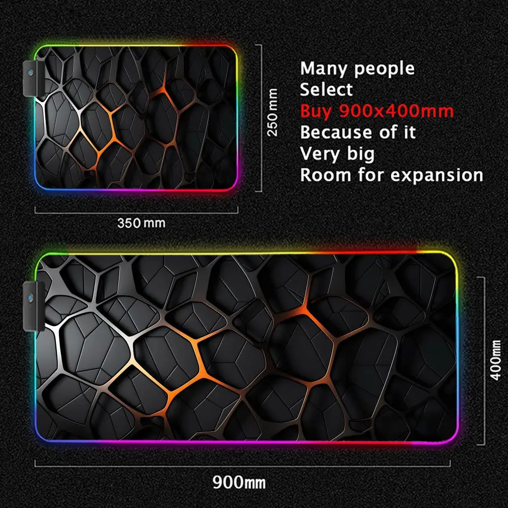 Cool Abstract Mouse Pad Large RGB Gaming Mousepad LED Light Locked Edges Game Accessories Table Pads PC Keyboard Mat XXL 90x40cm photo 2