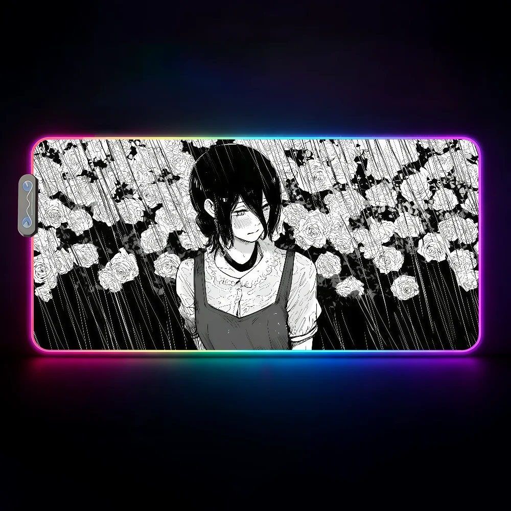 Anime Girls Comic Black White C-Chainsaw Man Makima Mouse Pad  RGB Led Gaming Bedroom Office Desk Non-Slip Mat  Waterproof Large photo 1