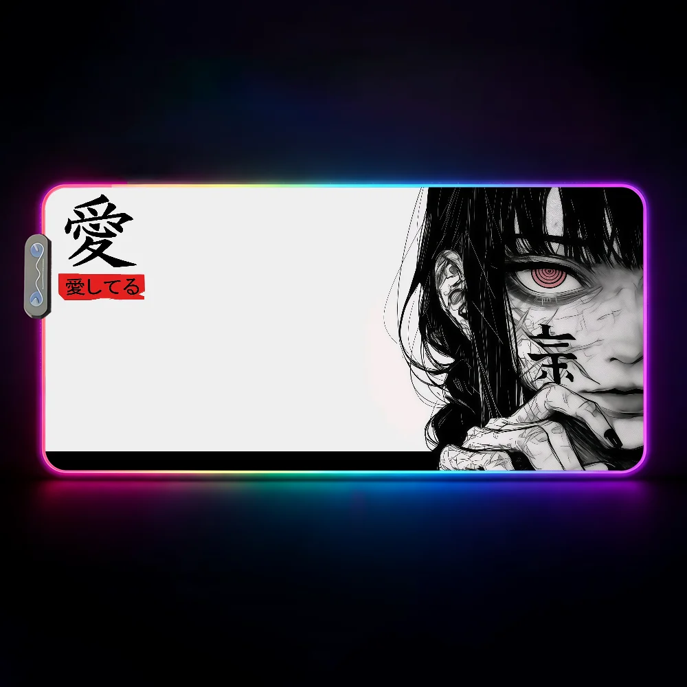 Anime Girls Comic Black White C-Chainsaw Man Makima Mouse Pad  RGB Led Gaming Bedroom Office Desk Non-Slip Mat  Waterproof Large photo 2