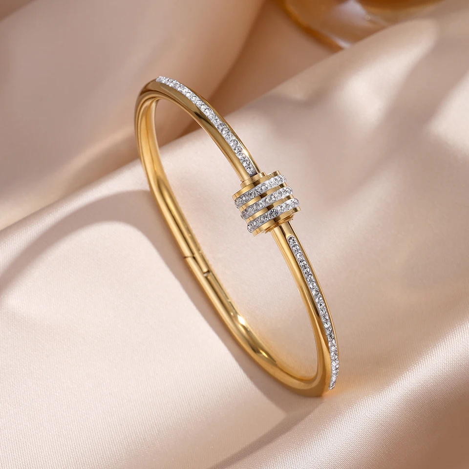 ZAKOL 5/1pcs Sparkling Zirconia Inlaid Stainless Steel Bracelet Set for Women Stackable Bangles Fashion Non Fading Jewelry Gift photo 8