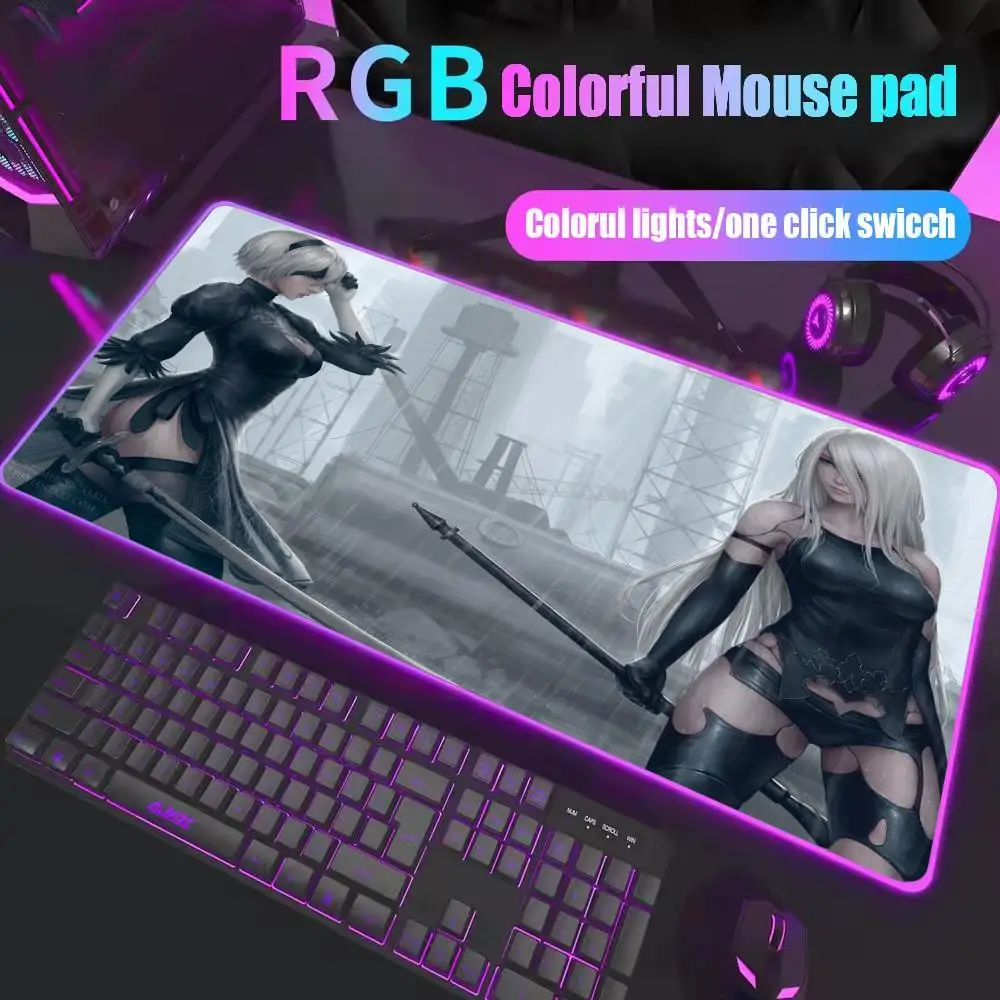 Rgb Mouse Pad Nier Automata 2b Desk Mat Gaming Mats Big Carpet Offices Computer Mousepads Anime Girl Deskmat Office Rug Mousepad photo 4