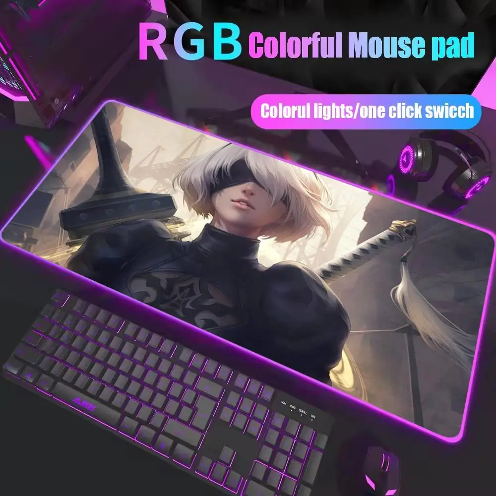 Rgb Mouse Pad Nier Automata 2b Desk Mat Gaming Mats Big Carpet Offices Computer Mousepads Anime Girl Deskmat Office Rug Mousepad photo 6