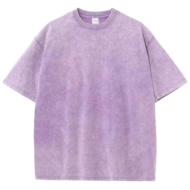 American Style Retro Heavyweight Solid Color Short Sleeved T-shirt Men Women Summer Street Trendy Washed Old Oversized Clothes photo 7