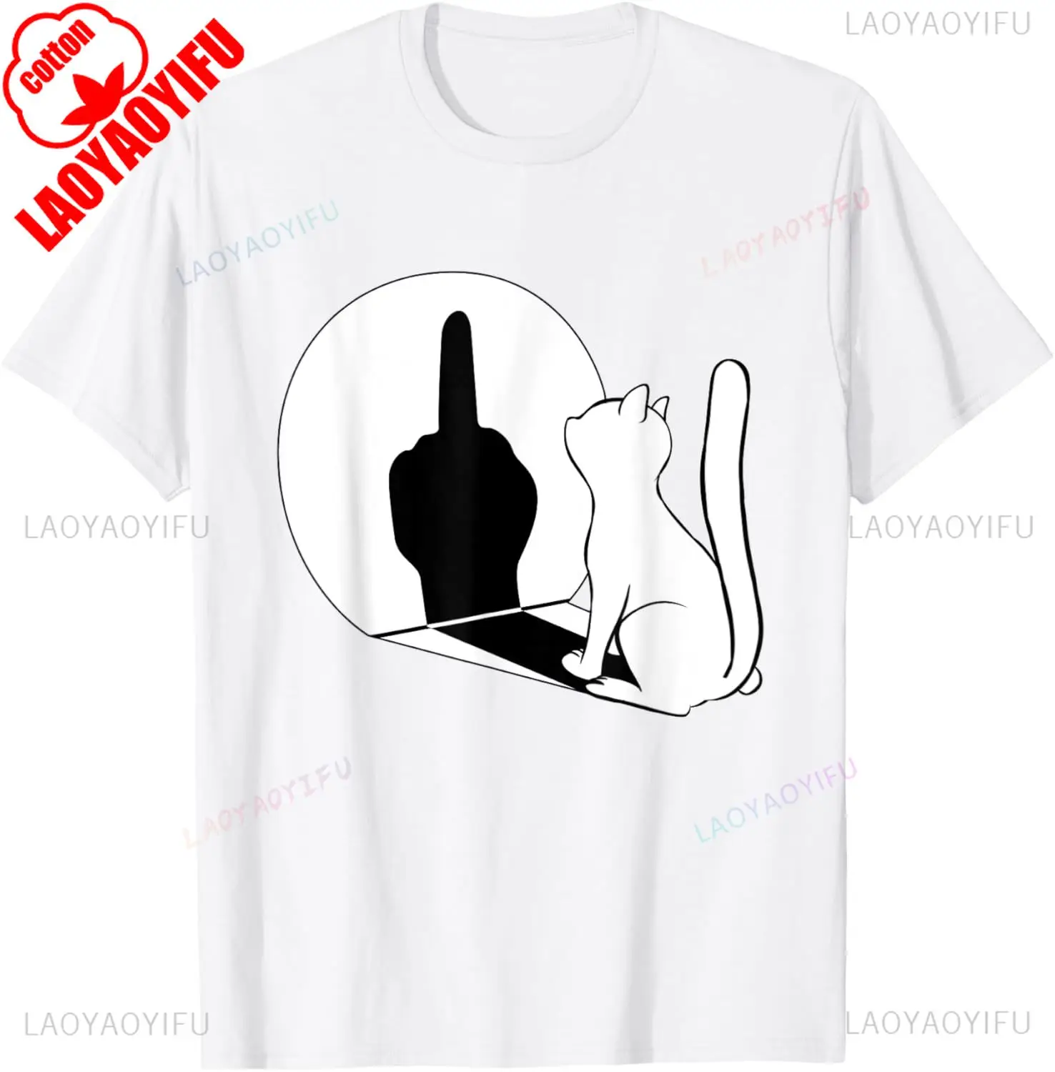 Middle Finger Cat Statement Cat Funny Gift T-Shirt Regular Short Sleeve Tops O-neck Men's Cotton T-shirt Cotton Summer Shirts photo 2
