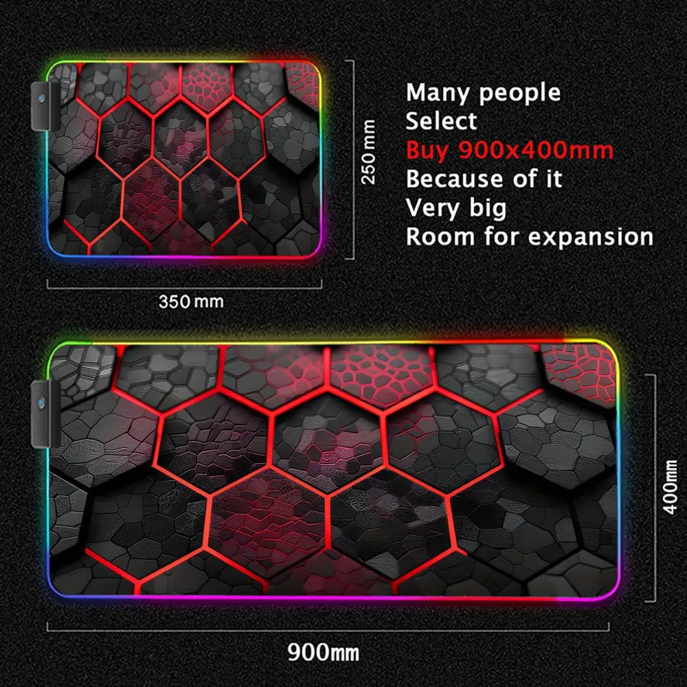 Cool Abstract Mouse Pad Large RGB Gaming Mousepad LED Light Locked Edges Game Accessories Table Pads PC Keyboard Mat XXL 90x40cm photo 1