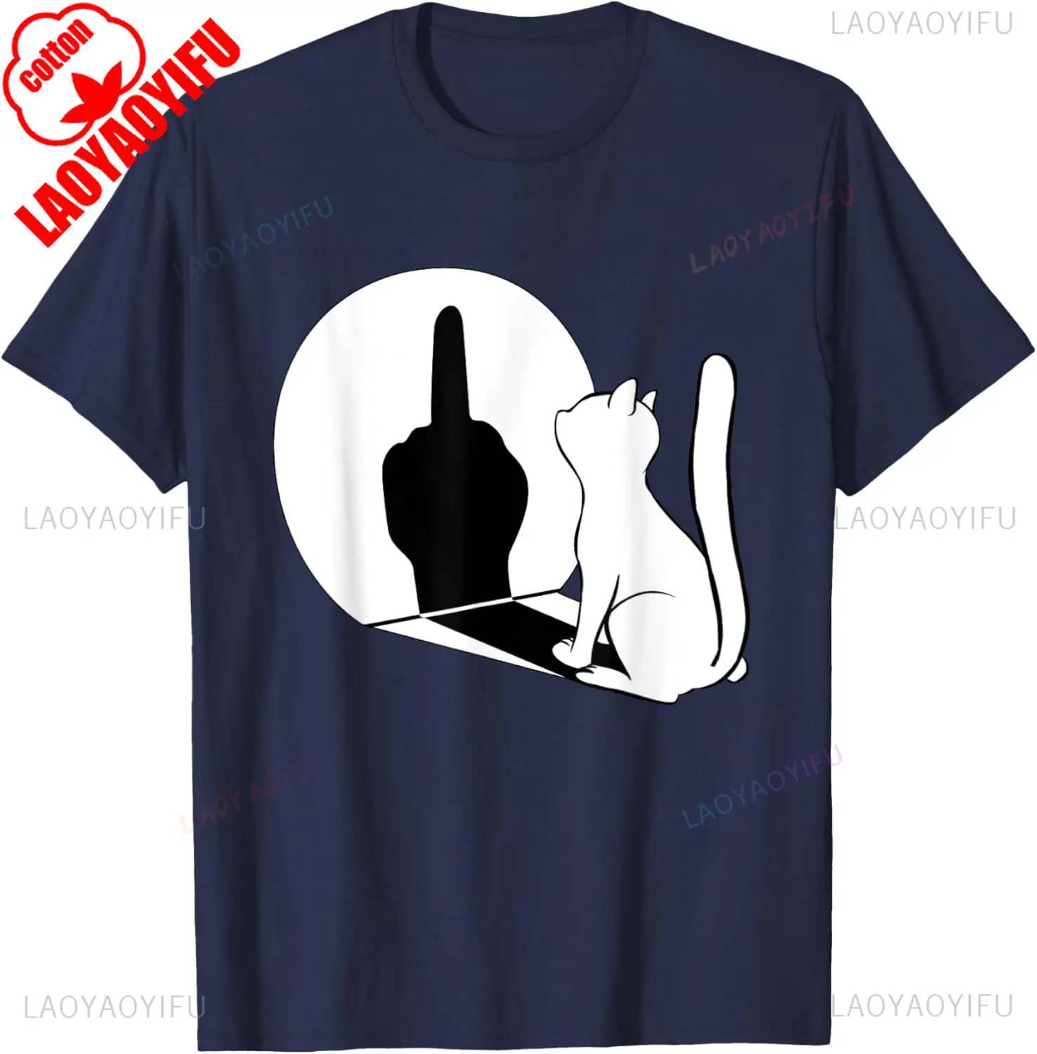 Middle Finger Cat Statement Cat Funny Gift T-Shirt Regular Short Sleeve Tops O-neck Men's Cotton T-shirt Cotton Summer Shirts photo 4
