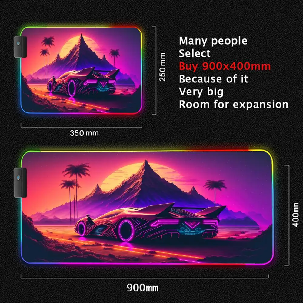 Road Sunset Car RGB Mouse Pad  Large Keyboard Cover Colorful MousePad LED Light E-sports Mousepad Computer Gamer Long Desk Mat photo 4