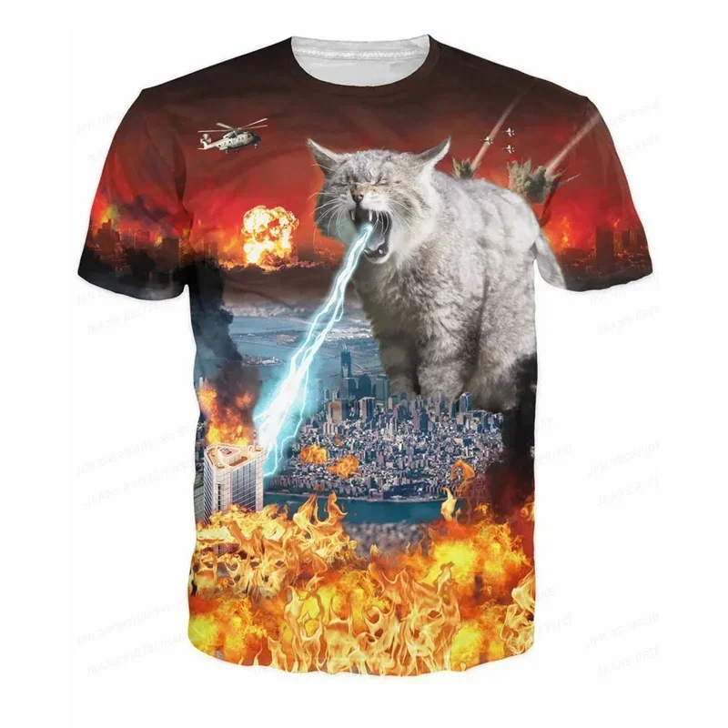 3D Printed Funny Cat T Shirt For Men Animal Food Pattern Tees Summer Street Oversize Short Sleeve Tops Loose Round Neck T-Shirts photo 7