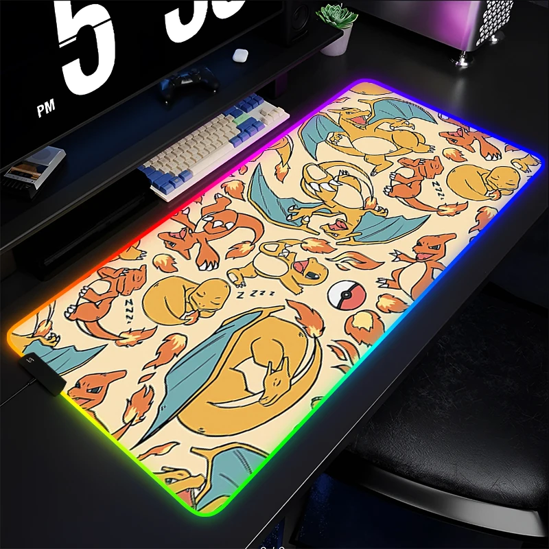 LED Mouse Pad Gamers Decoracion Gamer Desk Mat Exquisite RGB Mousepad Rubber P-Pokemon Charizard Gaming Backlight Keyboard Mat photo 3