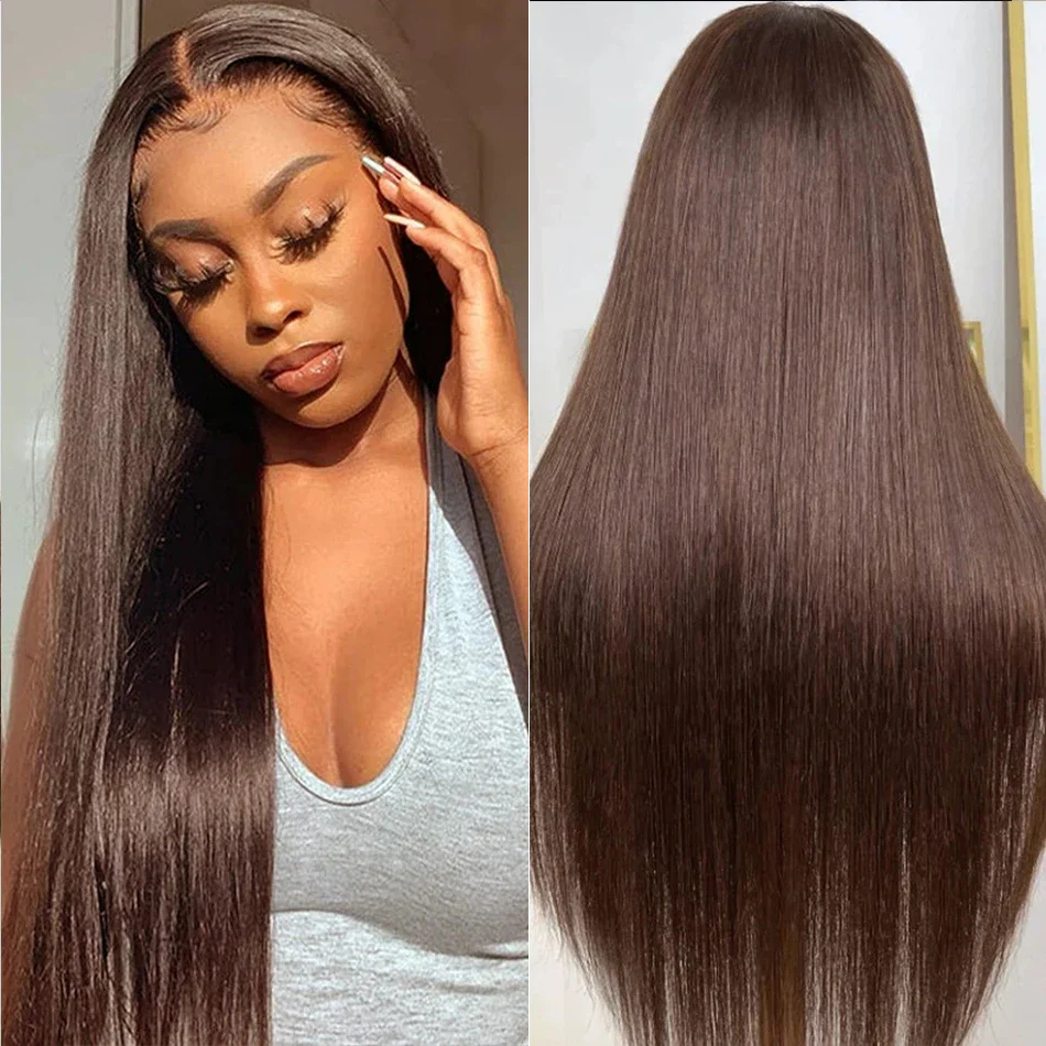 4x4 Lace Straight Human Hair Wig, Brown, Density photo 3