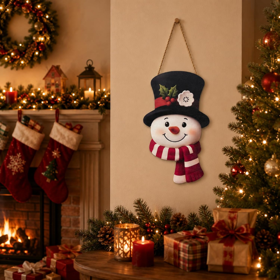 Christmas Decorations  Winter Snowman Wooden Welcome Sign For Front Door photo 4