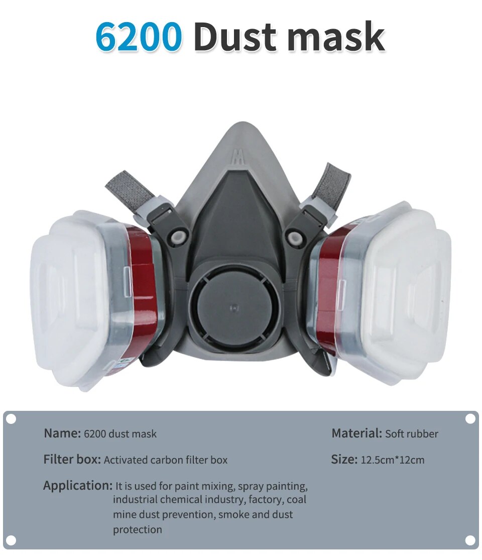 Original 6200 Reusable Respirator Half Face Cover Gas Mask With Fog-proof Glasses For Painting Spray Polishing Work Safety Smoke photo 6