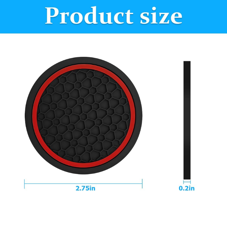 Mandark 4PCS 2.75 Inch Car Cup Holder Coasters, Non Slip, Black Red photo 4