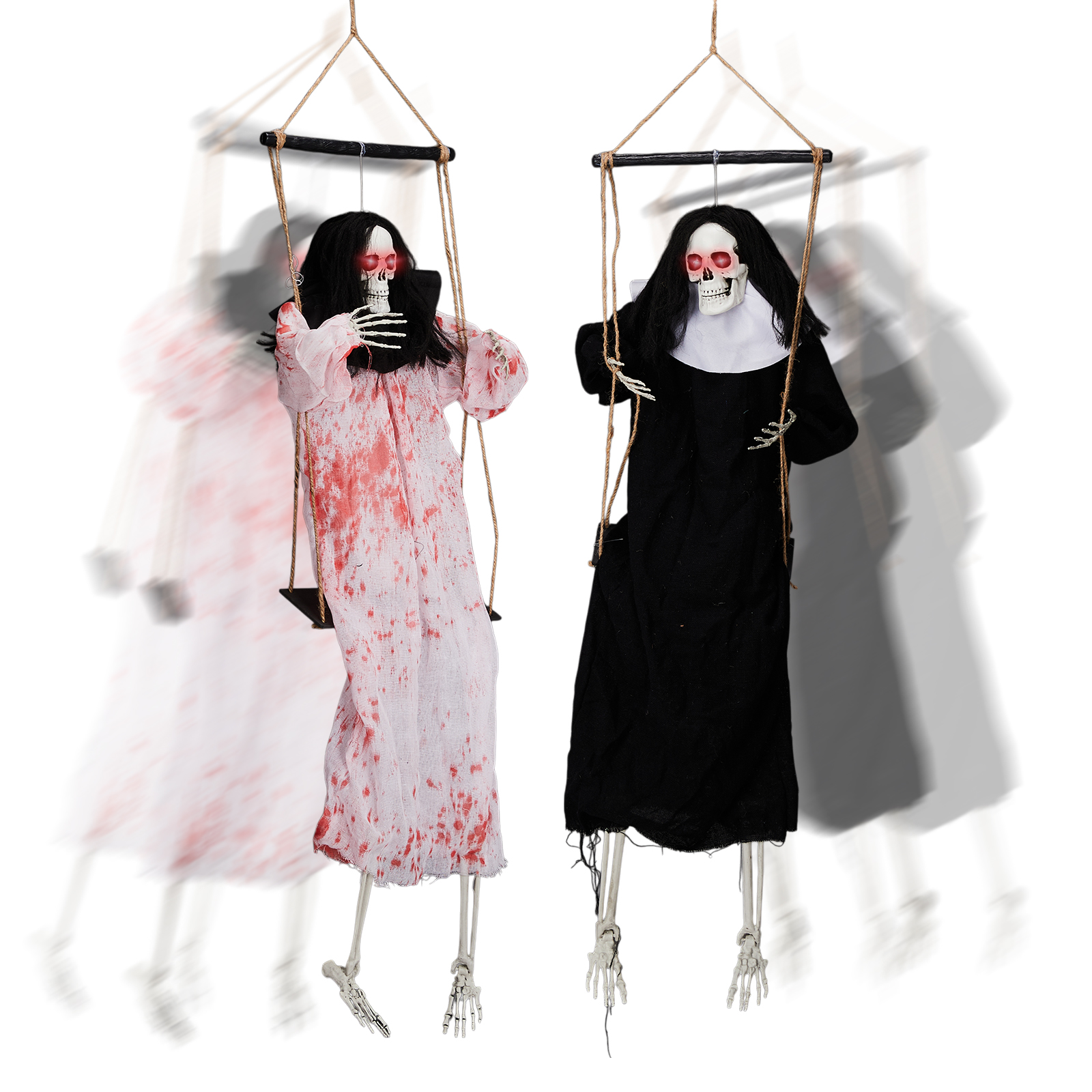 Outdoor Halloween Decorations 2 Packs Hanging Ghosts Decor With Lighted Up Eyes And Horror Scream,3ft Scary Grim Reaper Swinging Ghost Flying For Yard Patio Lawn Garden photo 2