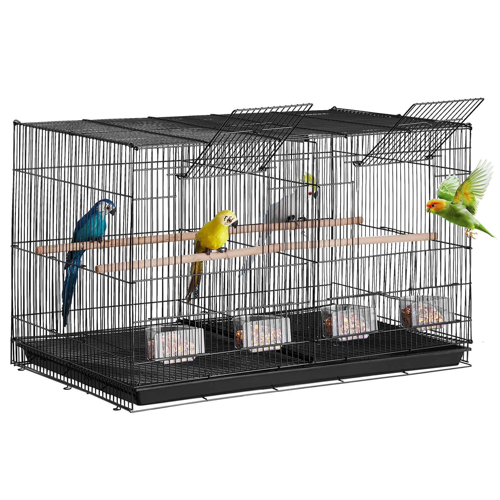 Bird Cage, 18 In, Small Parakeet Cage With Divider, Sturdy Metal Bird Flight Cage, Travel Birdcage With 5 Perches & 4 Feeding Cups, Parrot Cage For Canaries Lovebirds Cockatiels Budgie, Black photo 5