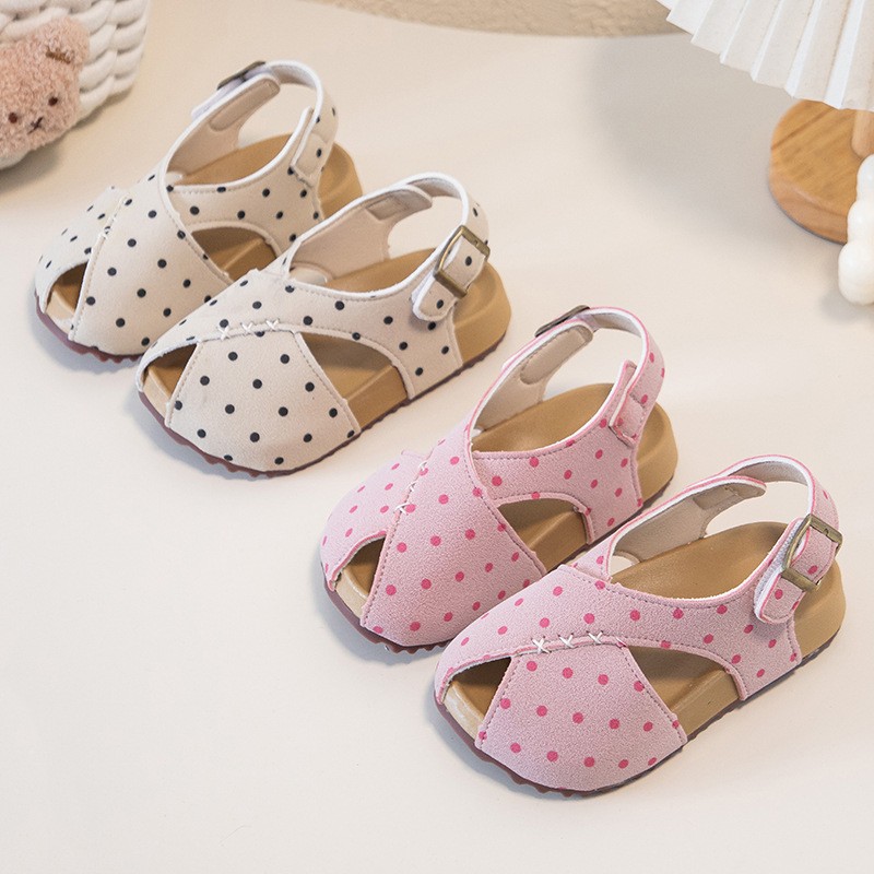2026 Summer New Girls Polka Dot  Sandals, Kids Retro Open Toe Beach Shoes, Soft Sole Casual Shoes photo 1