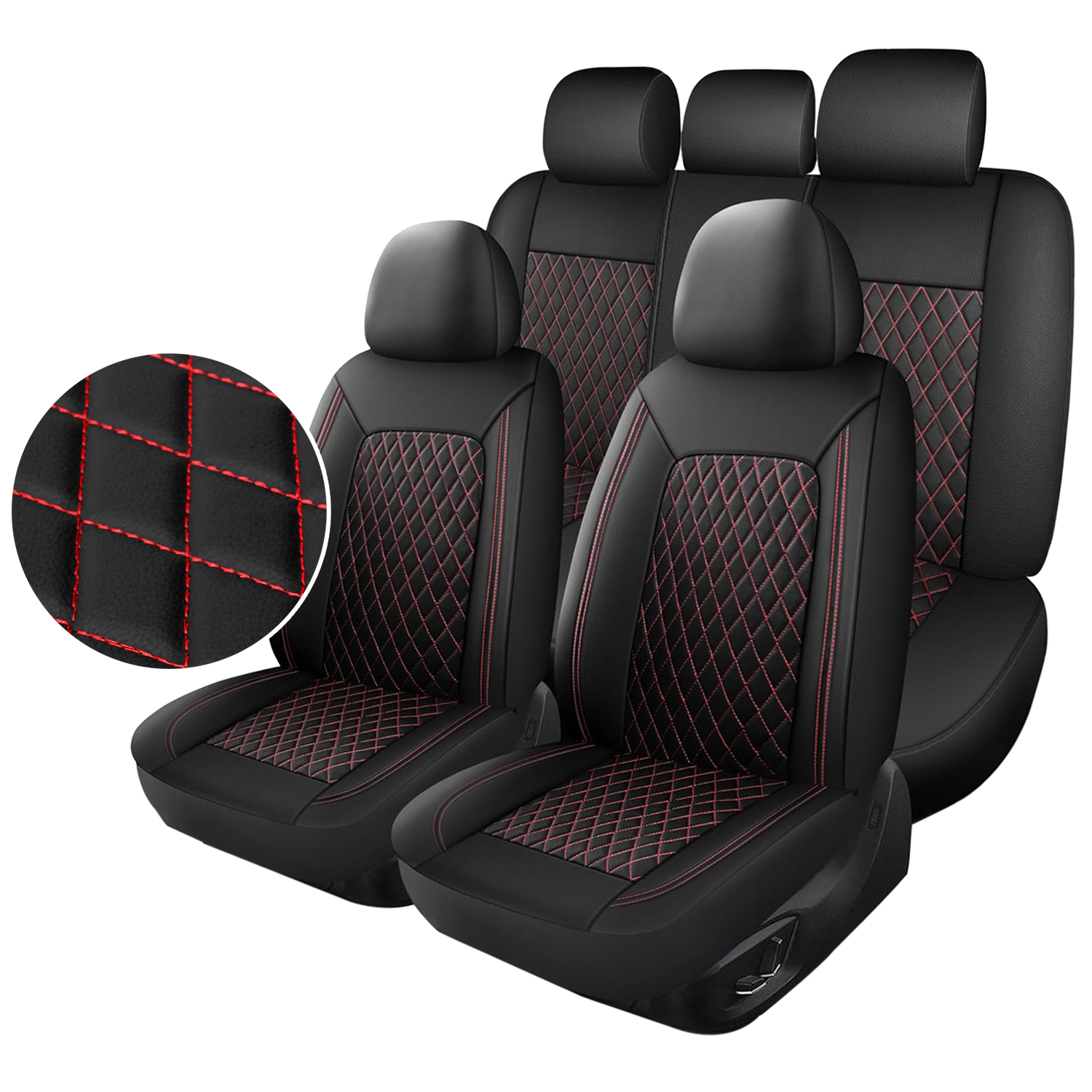 5-Seat Car Seat Cover, Single-Stitch Diamond Pattern, Quilted And Embroidered, Synthetic Leather, PVC Leather, Exported To Europe And America photo 1