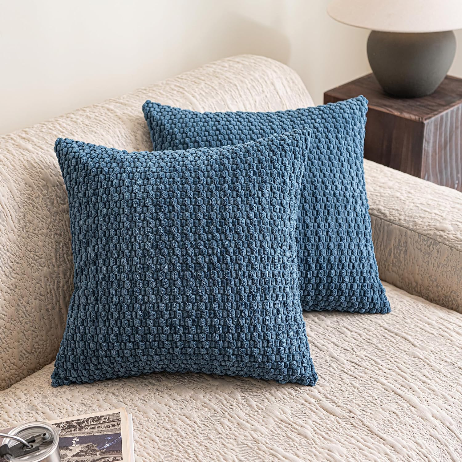 Navy Blue Throw Pillow Covers 16x16 Inch Set Of 2, Decorative Cushion Cases For Sofa, Couch, Bedroom And Living Room photo 1