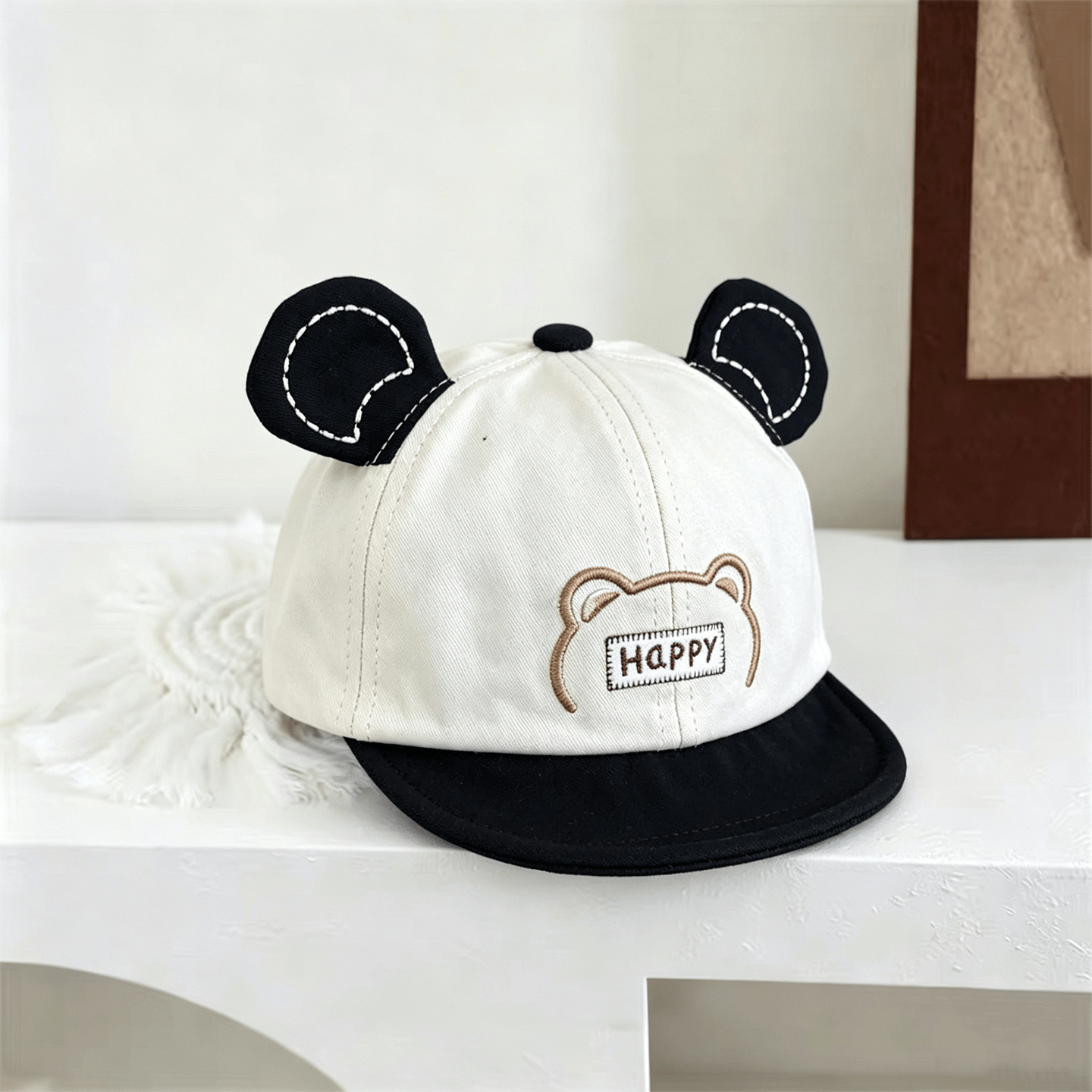 Baby-style Multi-color Three-dimensional Bear Ears Happy Embroidered Soft Brimmed Sun Protection Comfortable And Cute Style Baseball Cap Suitable For Daily Use photo 1