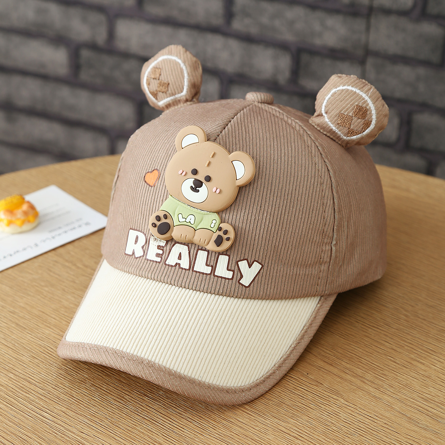 New Children's REALLY Little Bear Corduroy Multi-color Cute Ear Baseball Cap With Adjustable Strap For Daily Outings photo 1