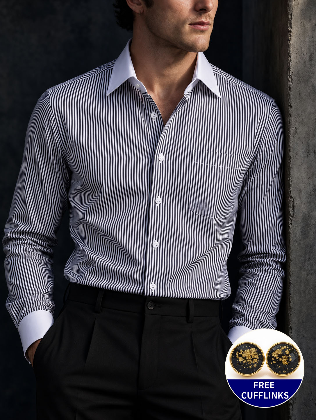 Men's Classic French Cuff Dress Shirt - Elegant Business Formal - Free Cufflinks Included photo 6