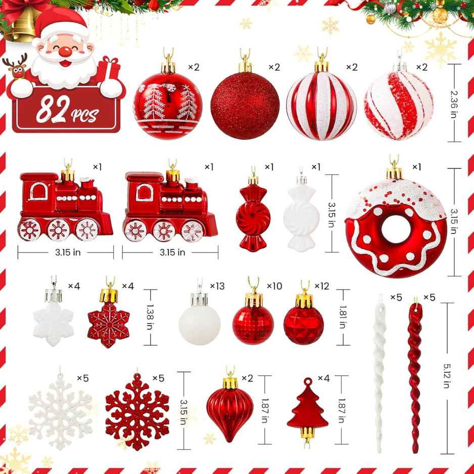 82pcs Christmas Balls Ornaments Set, Shatterproof Plastic Decor Delightful Classic Gift Set For Xmas Tree Holiday Wedding Party Decorations photo 3