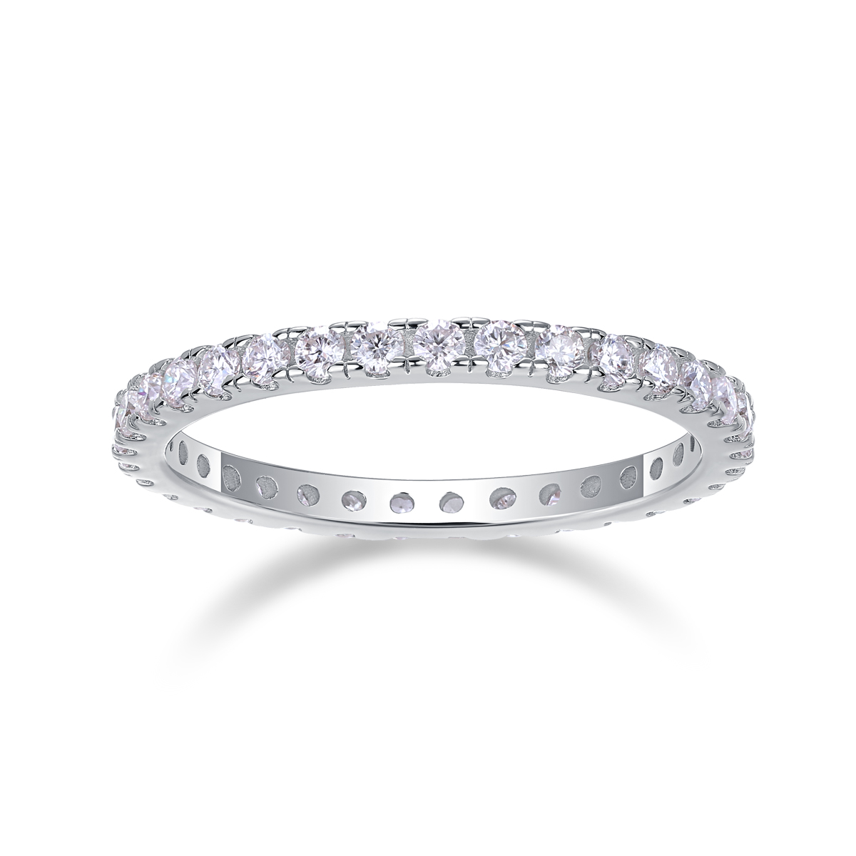 S925 Silver 3.0g Platinum Plated Moissanite Eternity Ring, 2.3mm 30pcs D VVS1 Full Band, GRA Certified US 5-9 photo 1