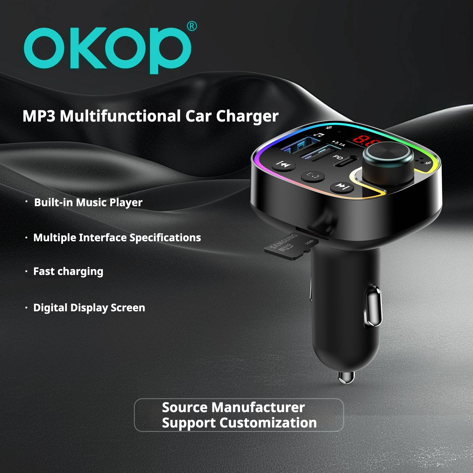 KP-C103 Hot-selling In-stock Multi-port Car Charger USB Type-C With Super-fast Charging And MP3 Playback Capabilities photo 5
