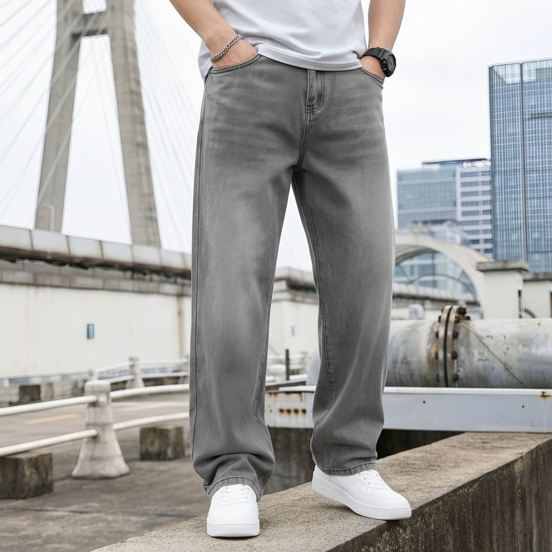 Washed Grey Jeans Men Loose Fit Denim Pants Casual Streetwear Oversized Plus Size Big Size Ready Stock photo 6