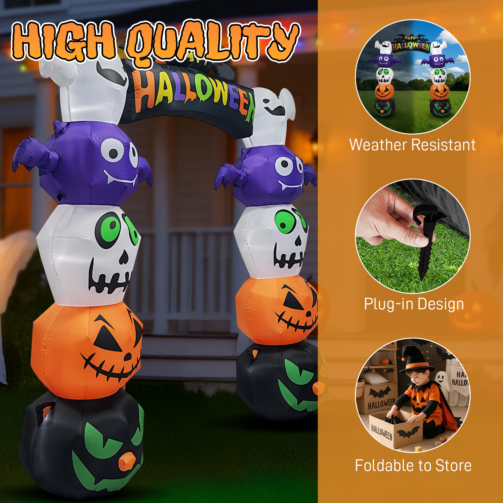 Replace 5233203 8.2 FT Cute Halloween Inflatables Pumpkin Archway Outdoor Decoration,Giant Blow Up Yard Arch Decorations With Built-in LED Lights For Holiday Party Front Yard Lawn Garden Decor photo 6