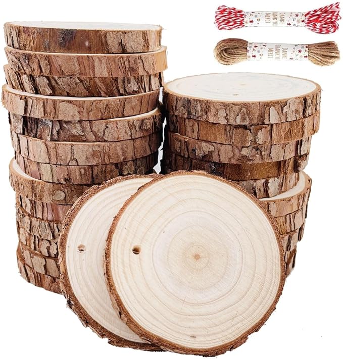 30-Piece Natural Wood Slices 2.4-2.8 Inch Predrilled Wooden Circles For DIY Crafts And Ornaments photo 1