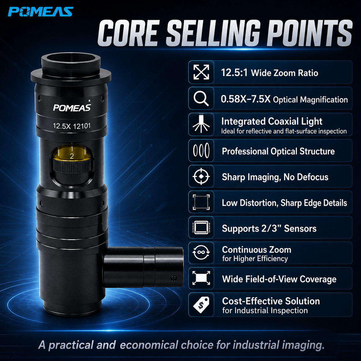 12.5X Manual Continuous Zoom Lens With Coaxial Illumination 0.58X-7.5X C-Mount For Industrial Machine Vision LZL-12101 photo 6