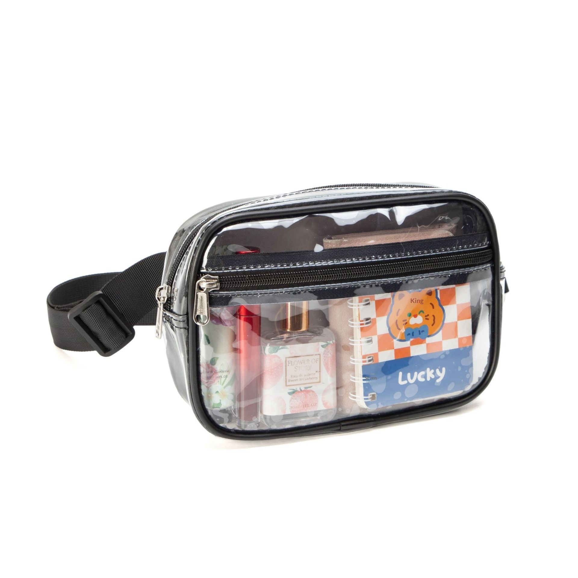 Transparent PVC Toiletry Bag, Waterproof, Portable, Large Capacity Crossbody Makeup Bag, Outdoor Sports Storage Bag, Waist Bag - Black photo 1