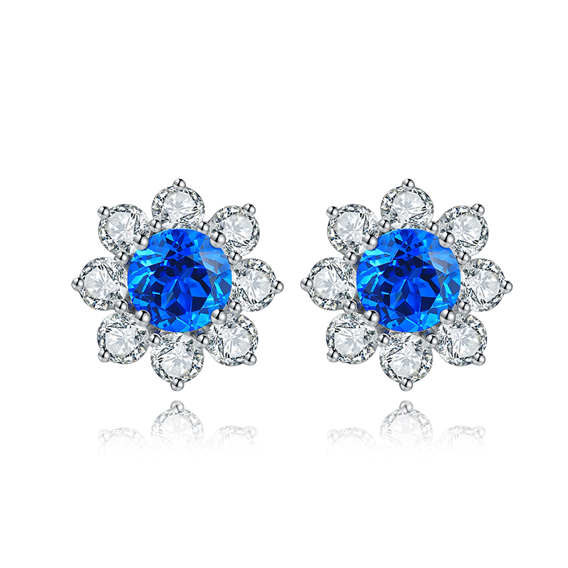 S925 Silver 4.1g Flower Lab-Created Gemstone Earrings, 6.5mm Ruby Sapphire Paraiba Spinel photo 5