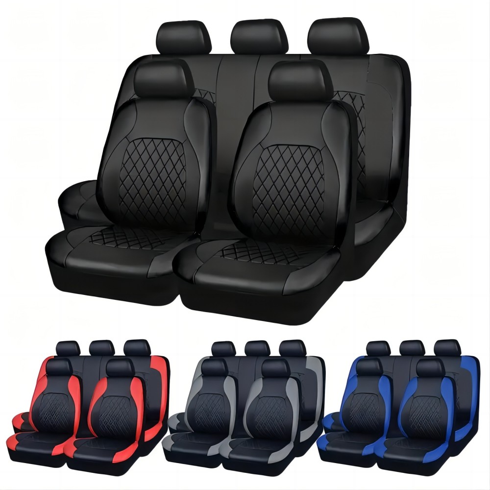 5-Seat Car Seat Cover, Single-Stitch Diamond Pattern, Quilted And Embroidered, Synthetic Leather, PVC Leather, Exported To Europe And America photo 1
