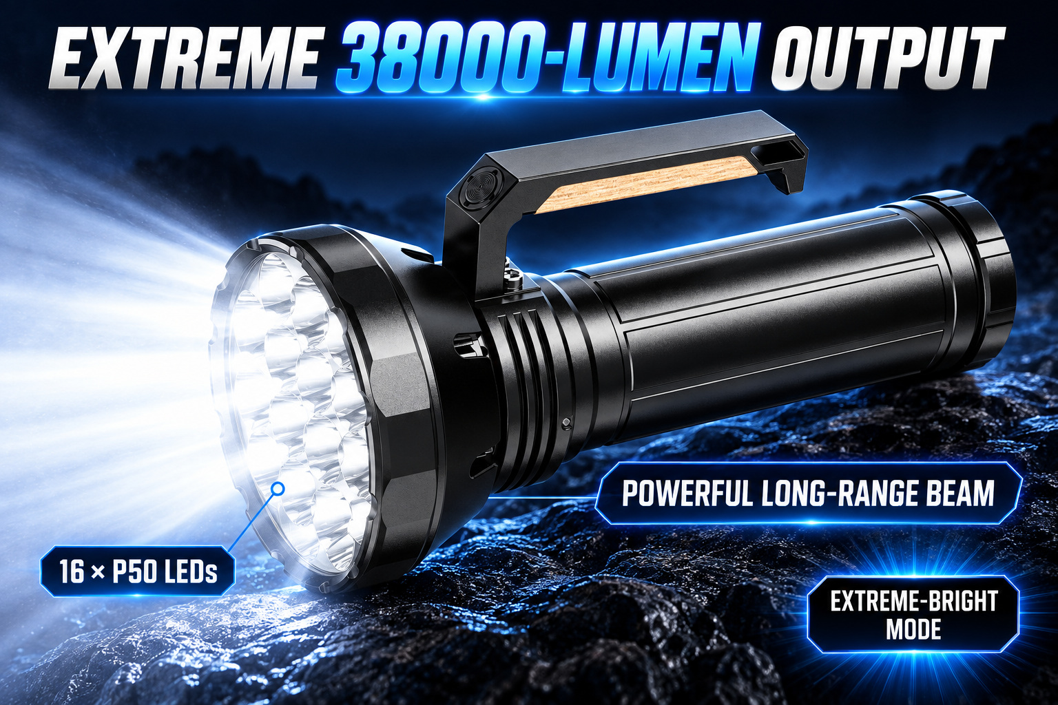 Solar Powered Rechargeable Type C LED Work Light 32000mAh W5220 2 38000LM Aluminum Alloy Flashlight photo 2