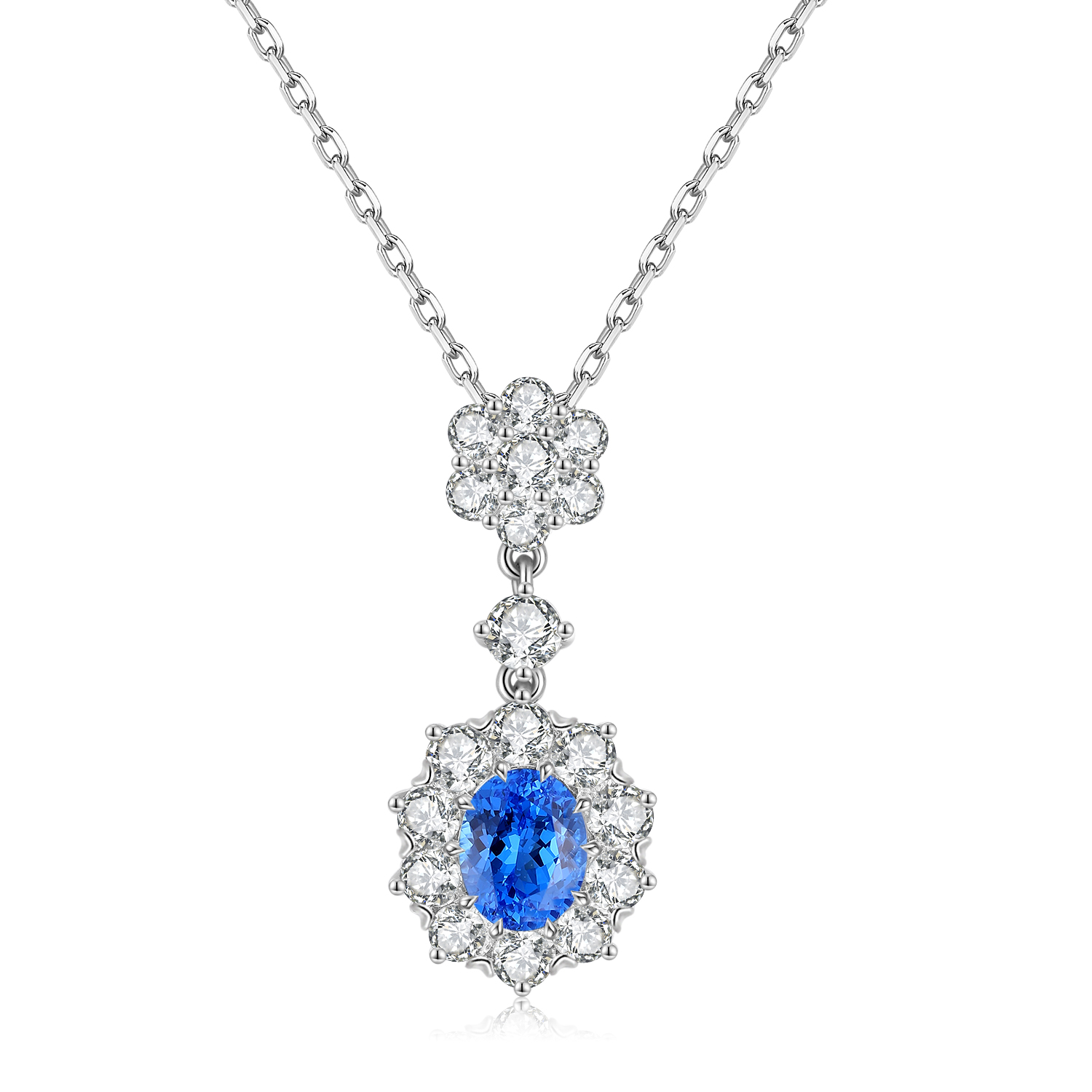 S925 Silver 6.3g Lab-Created Gemstone Necklace, 9x7mm Pendant, 5 Colors, 40&5cm photo 5