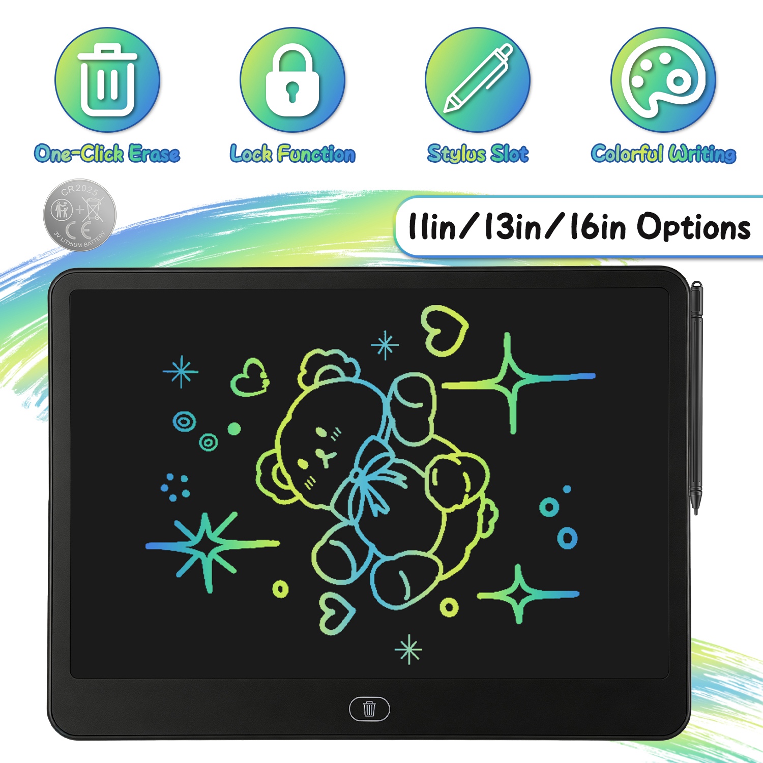 LCD Writing Tablet For Kids, Reusable Doodle Board With Stylus & Lock Function, One-Touch Erase Drawing Pad For Boys Girls Toddler Travel Learning Toys photo 1