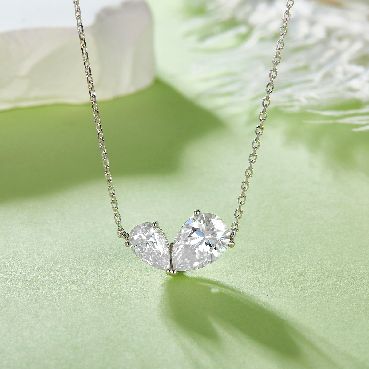S925 Silver 3g Two Stone Pear Moissanite Necklace, 10x7mm & 8x5mm D VVS1, GRA 42&3cm photo 2