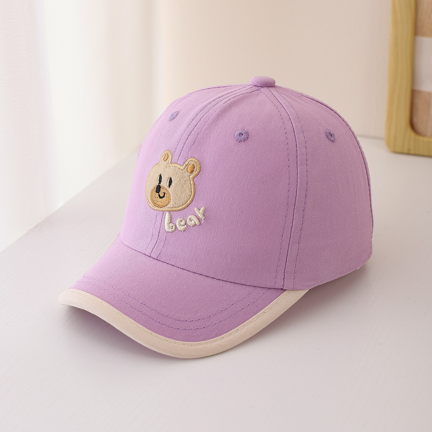 Children's Multi-color Edge-stitching Cartoon Bear Letter Embroidery Adjustable Cute And Versatile Baseball Cap Suitable For Going Out For Shopping photo 2