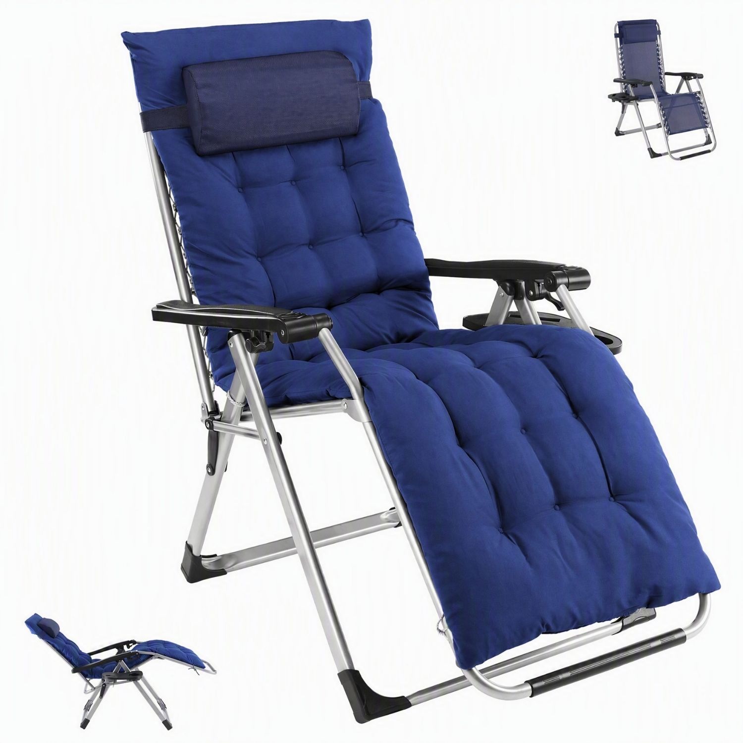 Zero Gravity Chair With Cushion, Folding Outdoor Lounge Chair With Cup Holder And Headrest For Patio, Strong Capacity photo 1