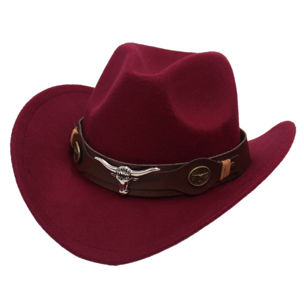 National Style Bull Head Decoration Western Cowboy Hat Retro Fashionable Belt Buckle Wide Brimmed Felt Hat For Outdoor Camping, Travel Photography, Outfit. Hat photo 5