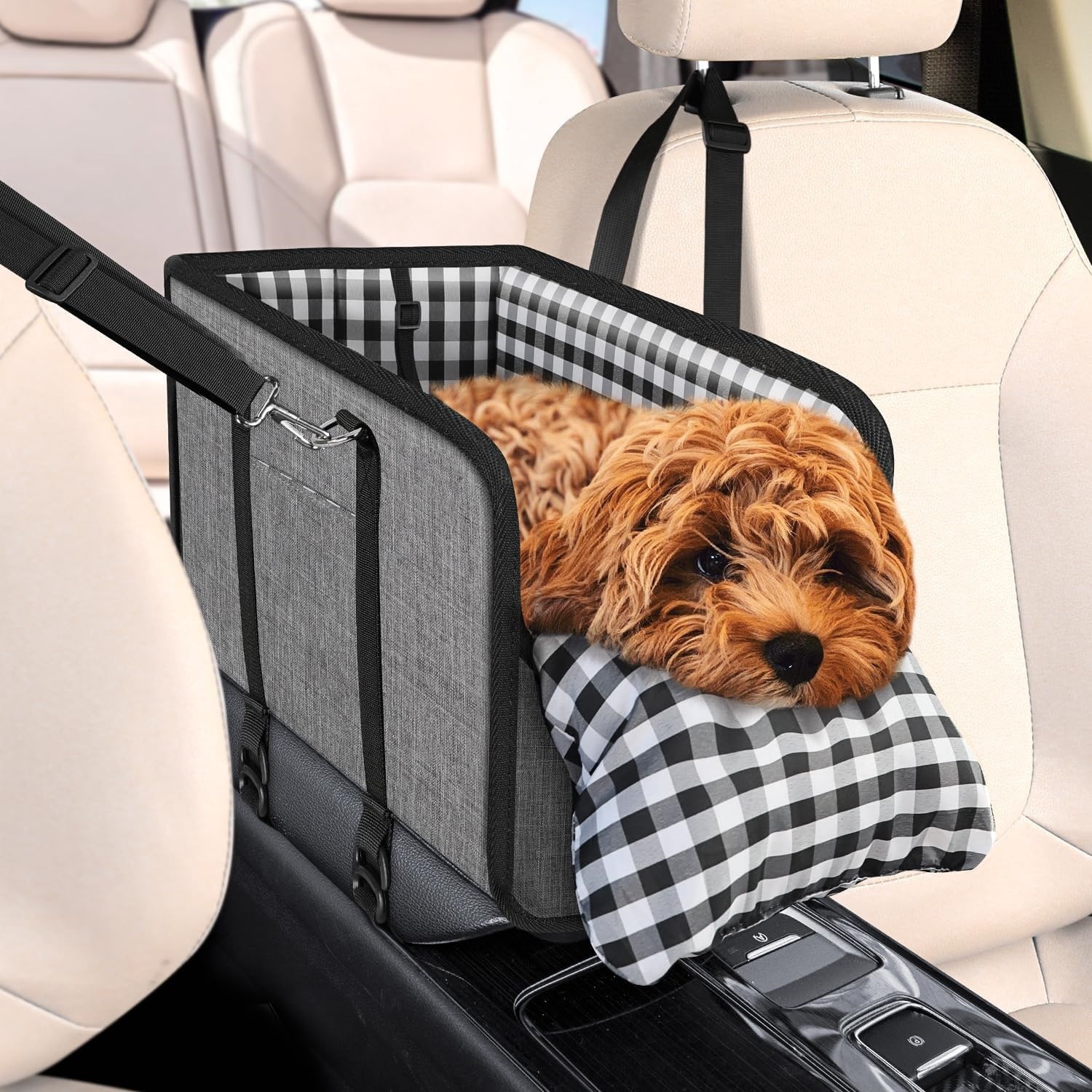 Dog Car Seat Console Booster 11lbs Anti-collapse Center Seat With Soft Cushion & Safety Belt. Portable Carrier For Small Pets. Fits Car Console photo 2