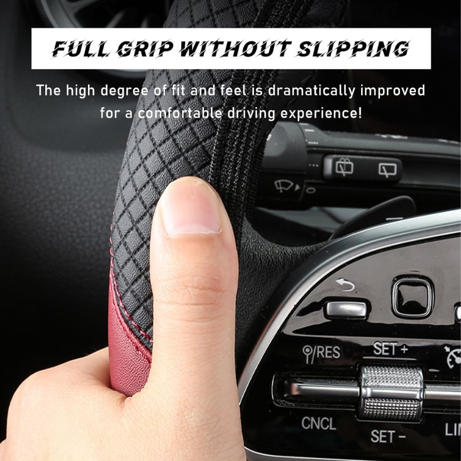 Car Steering Wheel Cover, 15 Inch Leather Breathable Auto Steering Wheel Protector, Comfortable Non-Slip Vehicle Steering Wheel Covers, Universal Interior Car Accessories Black&Coffee, AD photo 3